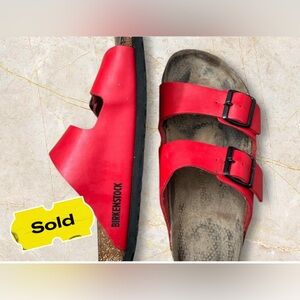 Birkenstock Leather Red Sandals 🌿